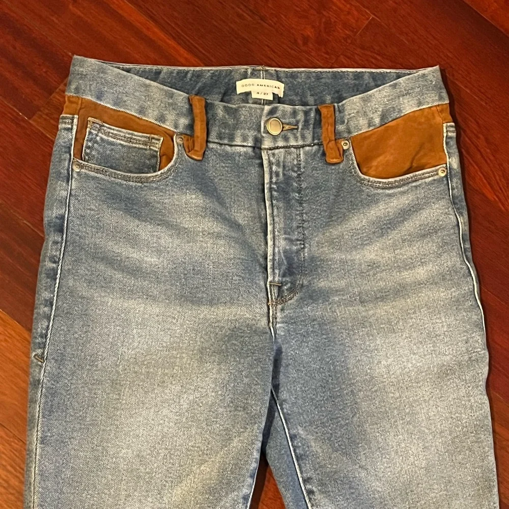 Good American Suede Mixing Skinny Jeans Size 4/27 Faux Vegan Western Cowgirl